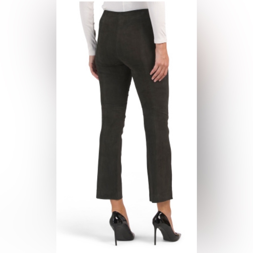 VINCE LAMB SUEDE STRETCH CROPPED FLARE LEGGINGS sizeXL color  BLACK LEAF - Picture 2 of 3